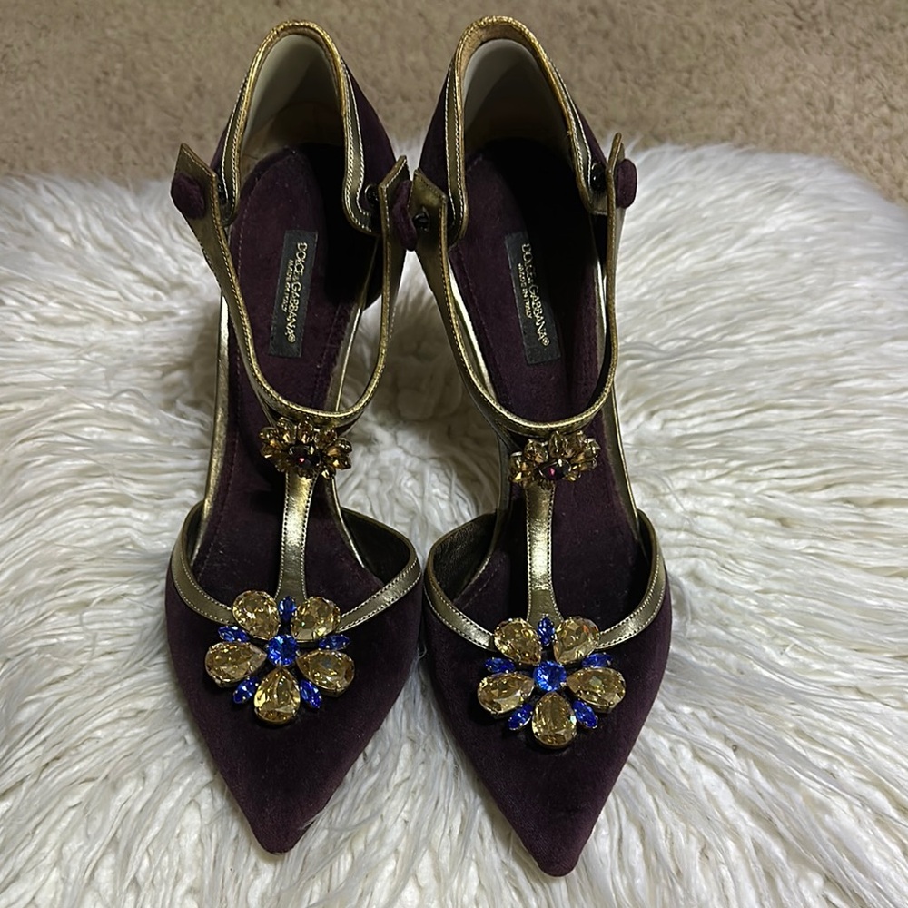 Dolce & Gabbana Purple Heels with Gold and Blue Accents